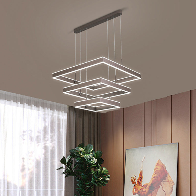 Minimalist Led Square Living Room Chandelier In Coffee With 2/3/4 Tiers Acrylic Pendant And