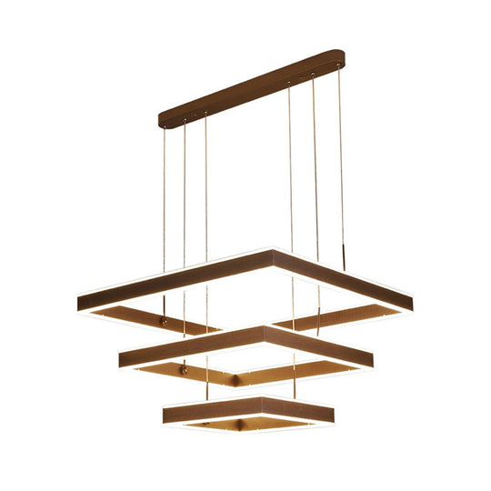 Minimalist Led Square Living Room Chandelier In Coffee With 2/3/4 Tiers Acrylic Pendant And