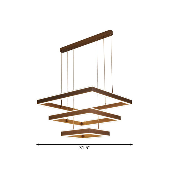 Minimalist Led Square Living Room Chandelier In Coffee With 2/3/4 Tiers Acrylic Pendant And