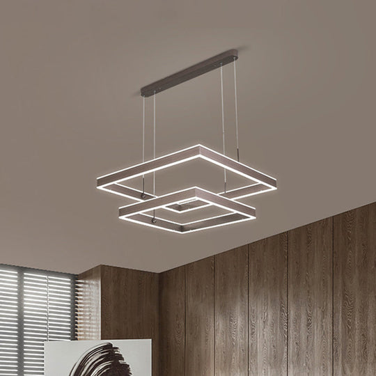 Minimalist Led Square Living Room Chandelier In Coffee With 2/3/4 Tiers Acrylic Pendant And