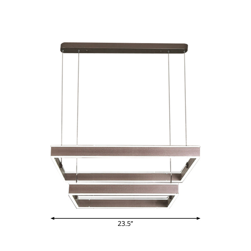 Minimalist Led Square Living Room Chandelier In Coffee With 2/3/4 Tiers Acrylic Pendant And