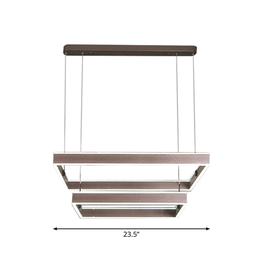 Minimalist Led Square Living Room Chandelier In Coffee With 2/3/4 Tiers Acrylic Pendant And