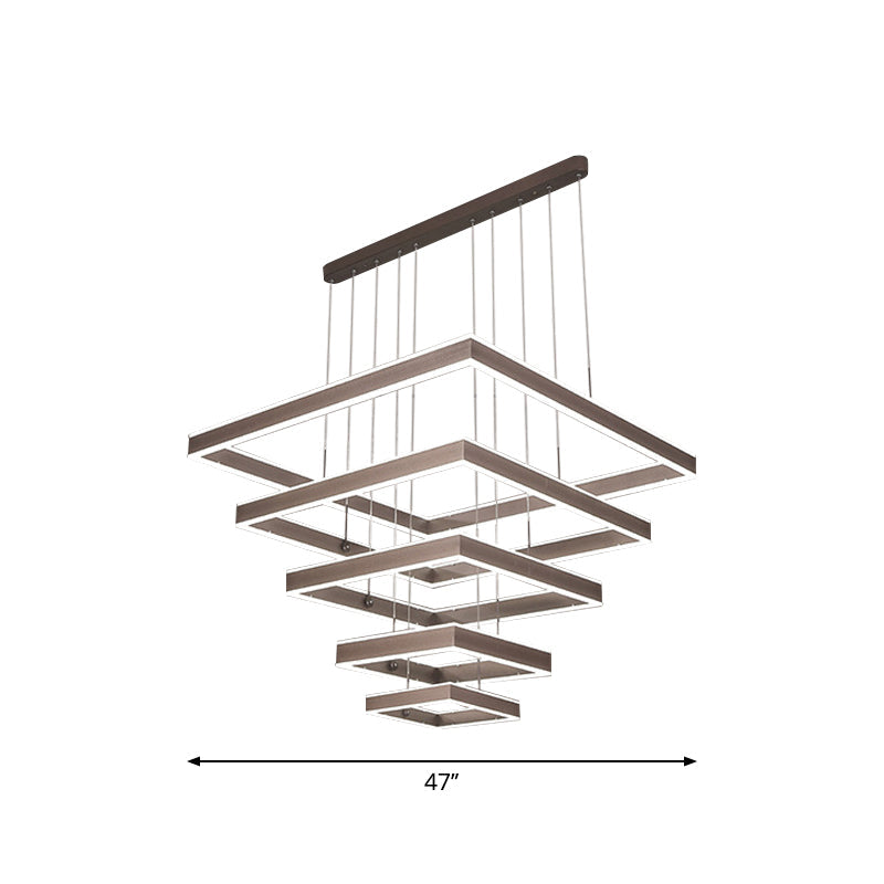 Minimalist Led Square Living Room Chandelier In Coffee With 2/3/4 Tiers Acrylic Pendant And