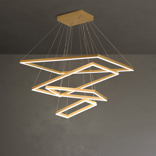 Modern Brushed Gold Led Chandelier - Rectangular Pendant With Tiered Design