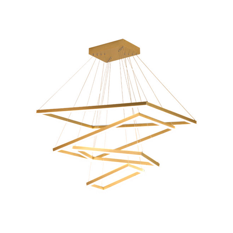 Modern Brushed Gold Led Chandelier - Rectangular Pendant With Tiered Design