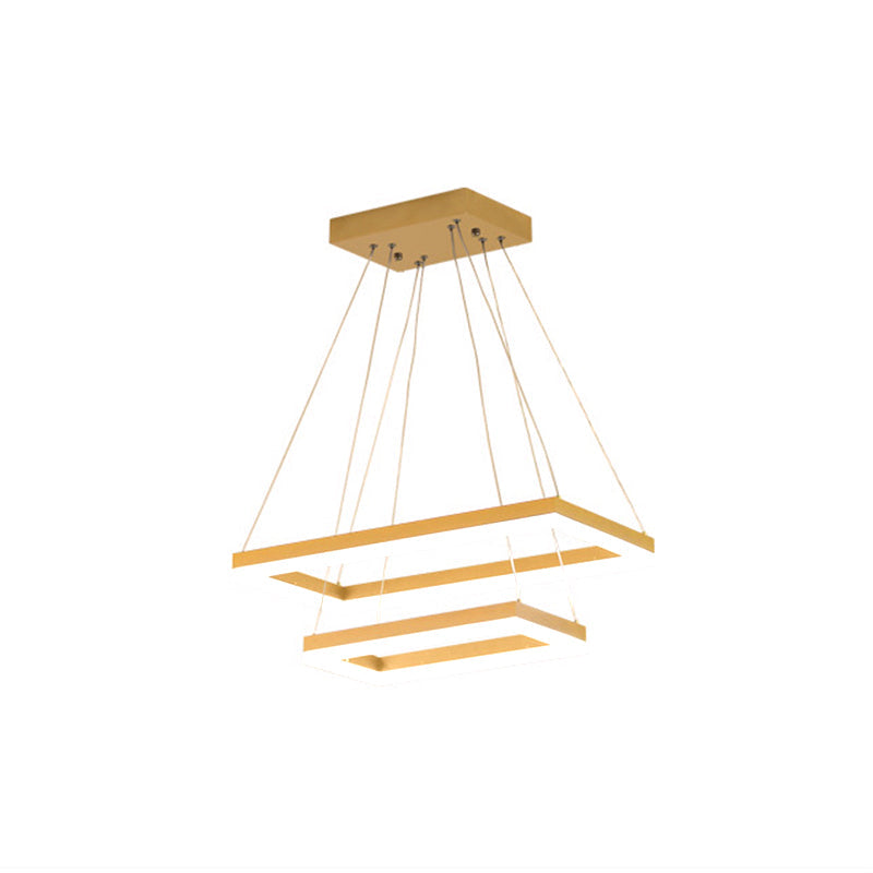 Modern Brushed Gold Led Chandelier - Rectangular Pendant With Tiered Design