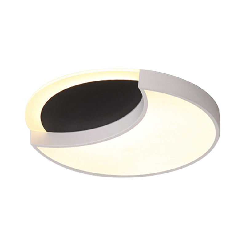 Eclipse Modern Black & White Ceiling Lamp - Metal Acrylic LED Flush Light for Kindergarten