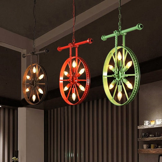 Art Deco Metallic Wheel Chandelier With 6 Lights - White/Black/Rust Pendant Ceiling Light Perfect