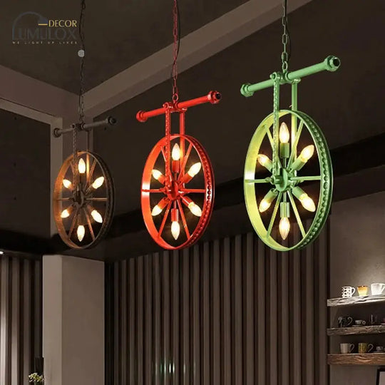 Metallic Wheel Chandelier Lamp Art Deco 6 Lights White/Black/Rust Pendant Ceiling Light for Restaurant