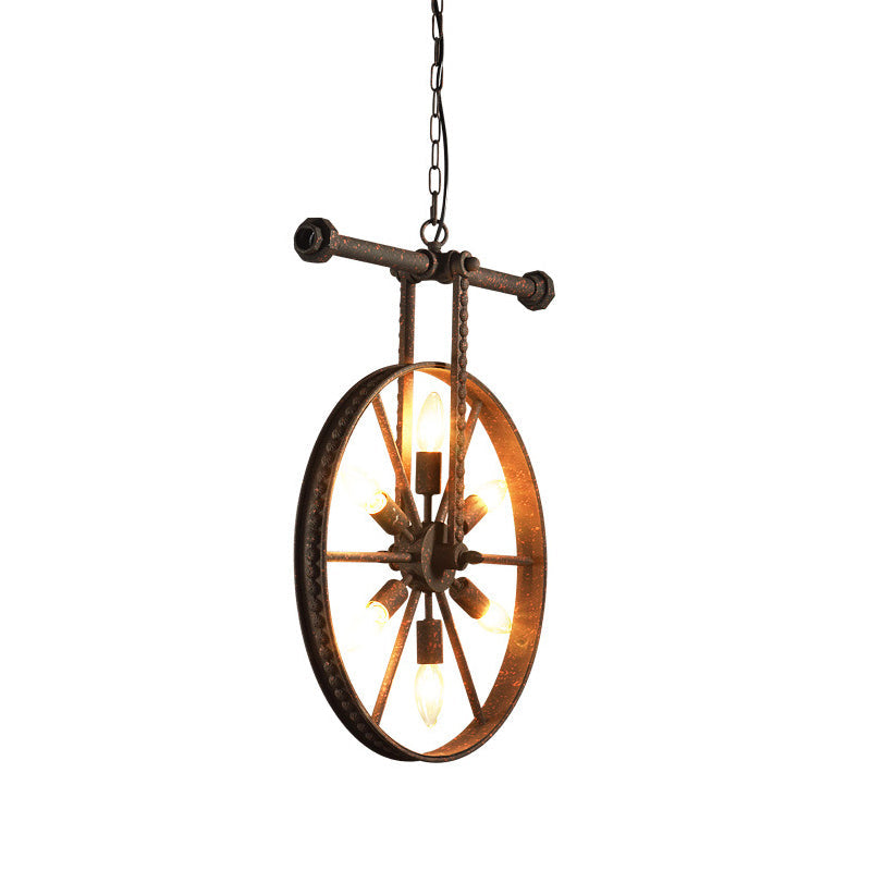 Art Deco Metallic Wheel Chandelier With 6 Lights - White/Black/Rust Pendant Ceiling Light Perfect