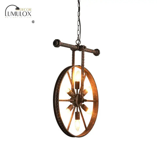 Metallic Wheel Chandelier Lamp Art Deco 6 Lights White/Black/Rust Pendant Ceiling Light for Restaurant