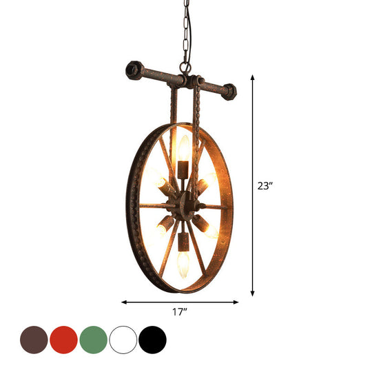 Art Deco Metallic Wheel Chandelier With 6 Lights - White/Black/Rust Pendant Ceiling Light Perfect