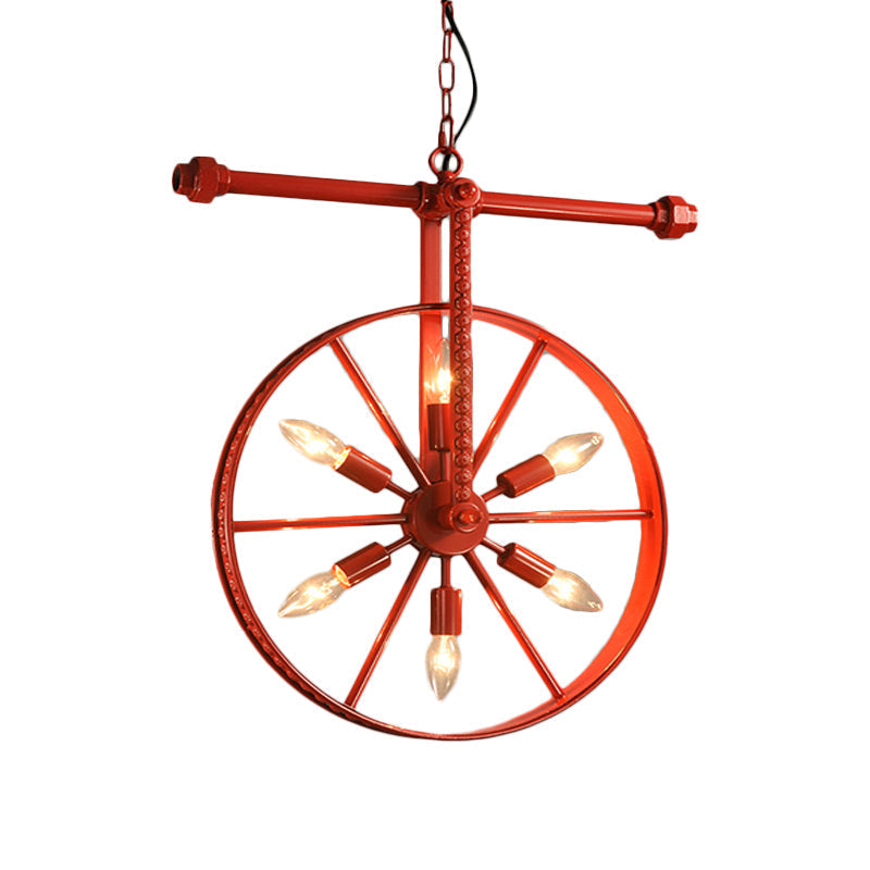 Art Deco Metallic Wheel Chandelier With 6 Lights - White/Black/Rust Pendant Ceiling Light Perfect