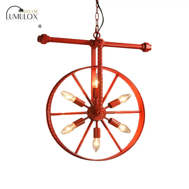 Metallic Wheel Chandelier Lamp Art Deco 6 Lights White/Black/Rust Pendant Ceiling Light for Restaurant