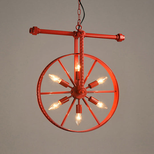 Art Deco Metallic Wheel Chandelier With 6 Lights - White/Black/Rust Pendant Ceiling Light Perfect