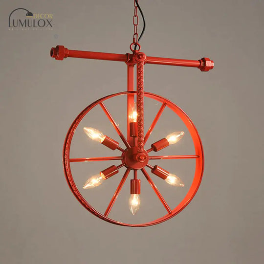 Metallic Wheel Chandelier Lamp Art Deco 6 Lights White/Black/Rust Pendant Ceiling Light for Restaurant