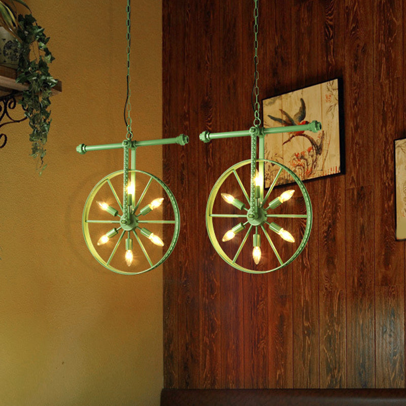 Art Deco Metallic Wheel Chandelier With 6 Lights - White/Black/Rust Pendant Ceiling Light Perfect