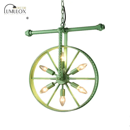 Metallic Wheel Chandelier Lamp Art Deco 6 Lights White/Black/Rust Pendant Ceiling Light for Restaurant