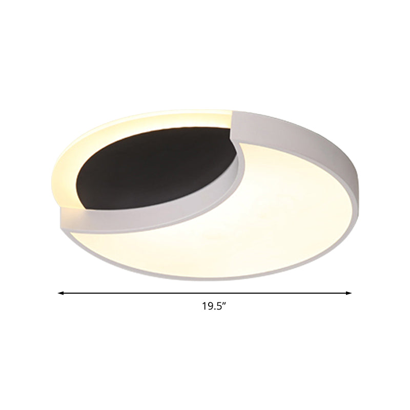 Eclipse Modern Black & White Ceiling Lamp - Metal Acrylic LED Flush Light for Kindergarten