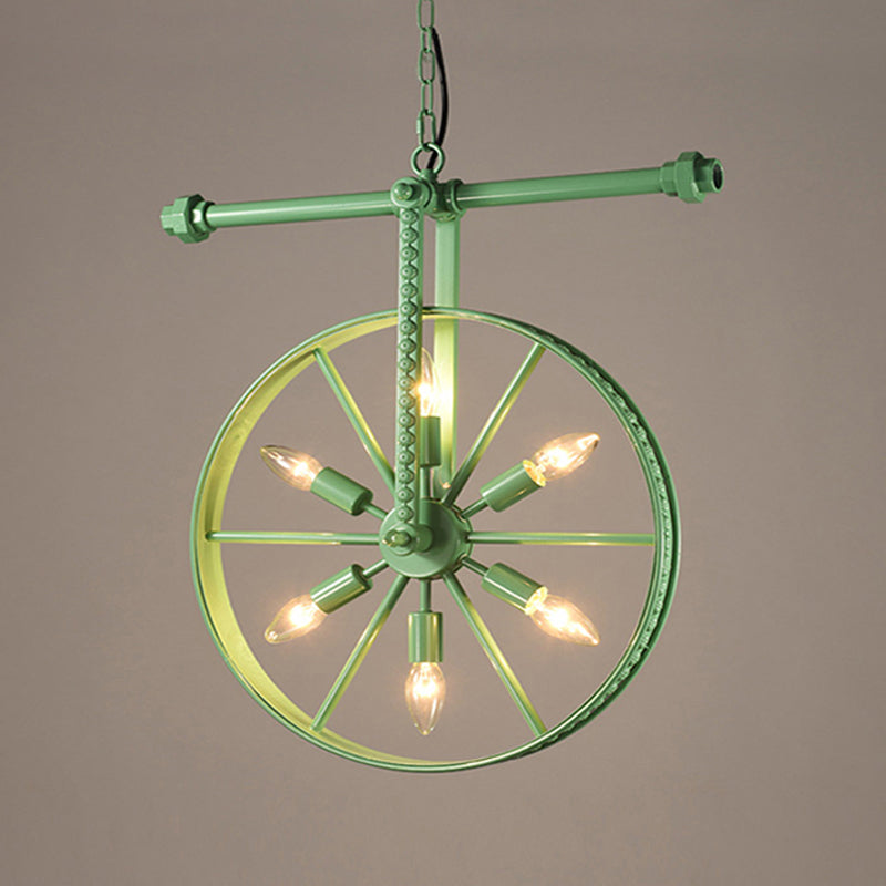 Art Deco Metallic Wheel Chandelier With 6 Lights - White/Black/Rust Pendant Ceiling Light Perfect