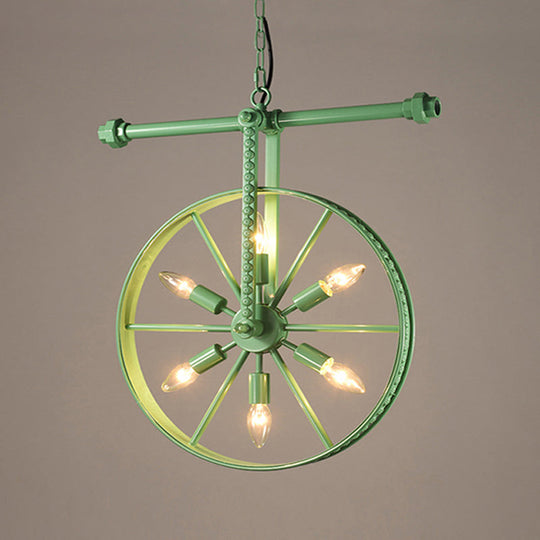 Art Deco Metallic Wheel Chandelier With 6 Lights - White/Black/Rust Pendant Ceiling Light Perfect