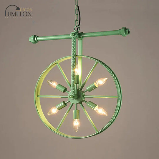 Metallic Wheel Chandelier Lamp Art Deco 6 Lights White/Black/Rust Pendant Ceiling Light for Restaurant