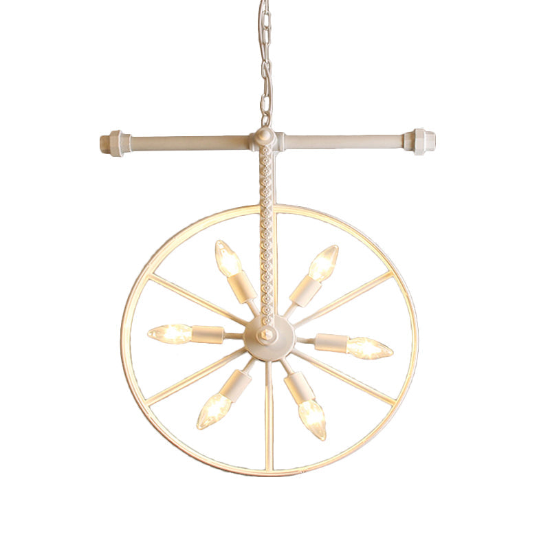 Art Deco Metallic Wheel Chandelier With 6 Lights - White/Black/Rust Pendant Ceiling Light Perfect