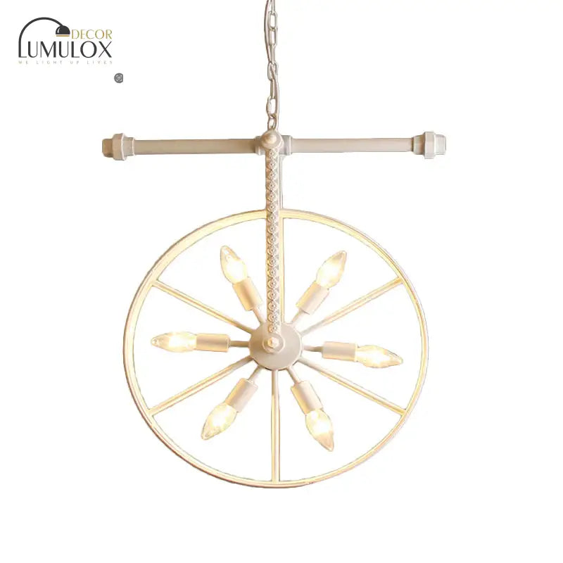 Metallic Wheel Chandelier Lamp Art Deco 6 Lights White/Black/Rust Pendant Ceiling Light for Restaurant