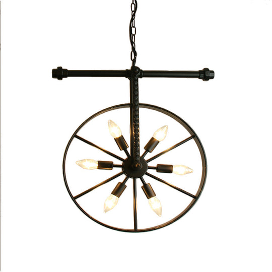 Art Deco Metallic Wheel Chandelier With 6 Lights - White/Black/Rust Pendant Ceiling Light Perfect