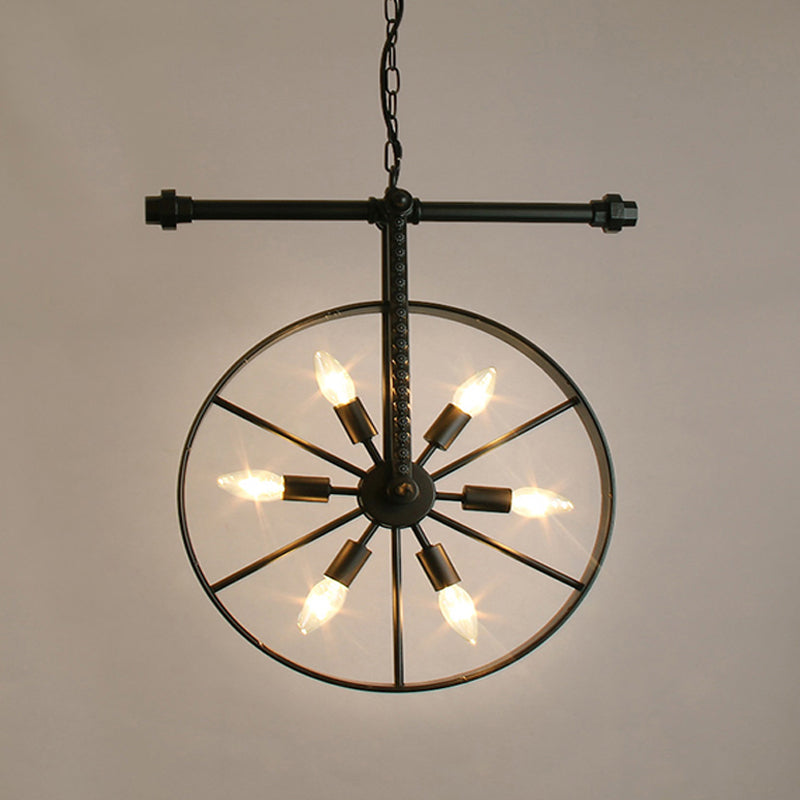 Art Deco Metallic Wheel Chandelier With 6 Lights - White/Black/Rust Pendant Ceiling Light Perfect