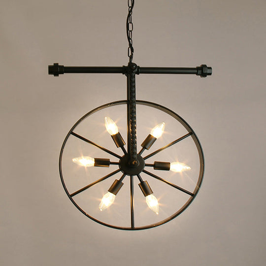 Art Deco Metallic Wheel Chandelier With 6 Lights - White/Black/Rust Pendant Ceiling Light Perfect