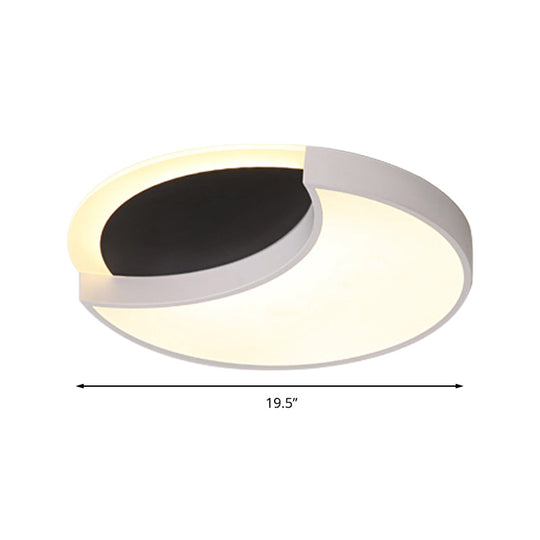 Eclipse Modern Black & White Ceiling Lamp - Metal Acrylic Led Flush Light For Kindergarten