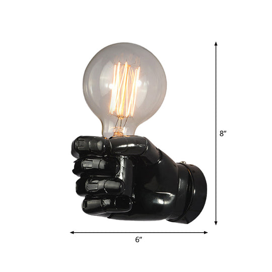 Iron Black Finish Industrial 1-Bulb Wall Sconce - Water Pipe/Cage/Fist Design