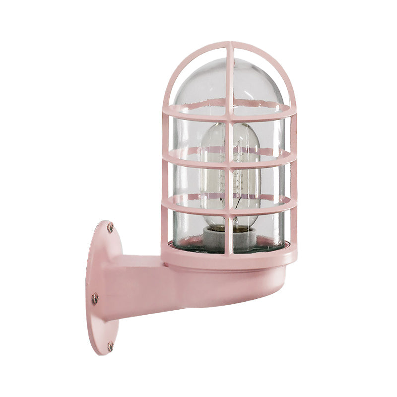 Single Transparent Glass Wall Lamp With Wire Cage - Loft Capsule In Pink/Blue/Rust