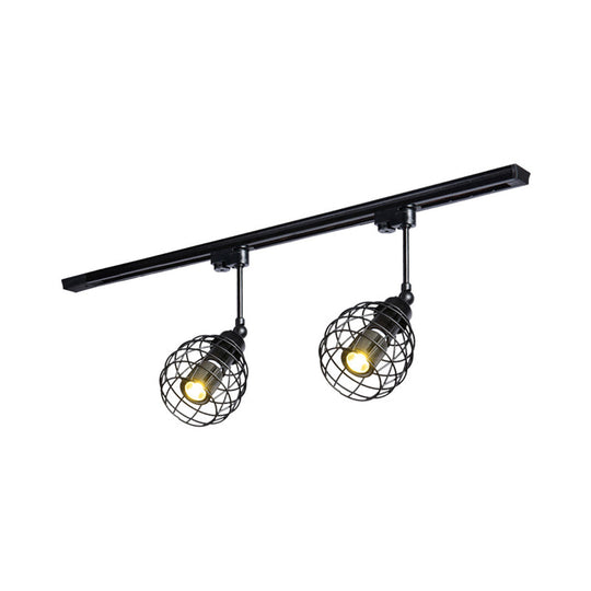 Semi-Flush Industrial Bistro Spotlight with Iron Cage in Black/White/Rust