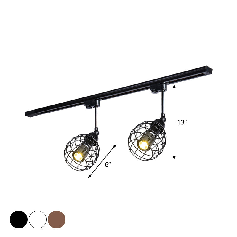 Semi-Flush Industrial Bistro Spotlight with Iron Cage in Black/White/Rust