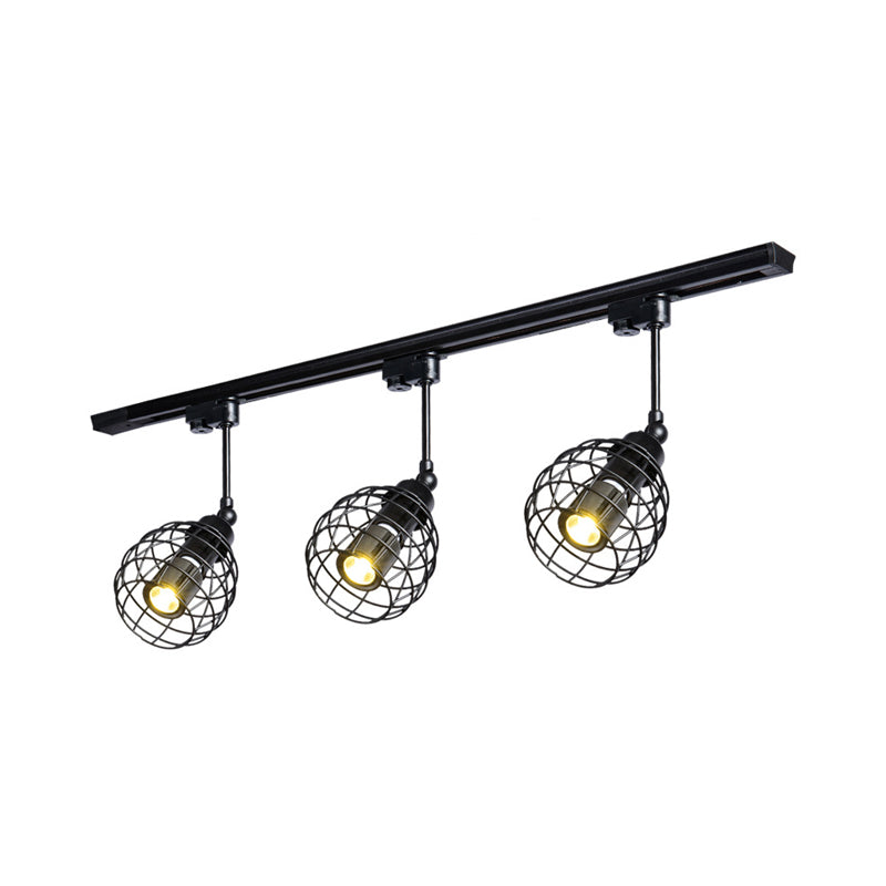 Semi-Flush Industrial Bistro Spotlight With Iron Cage In Black/White/Rust 3 / Black