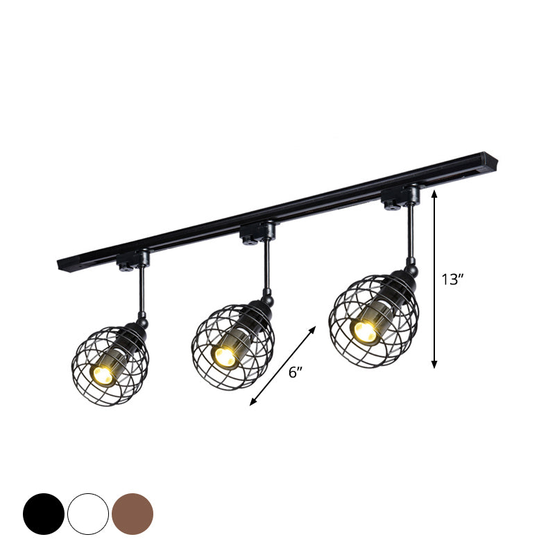 Semi-Flush Industrial Bistro Spotlight with Iron Cage in Black/White/Rust