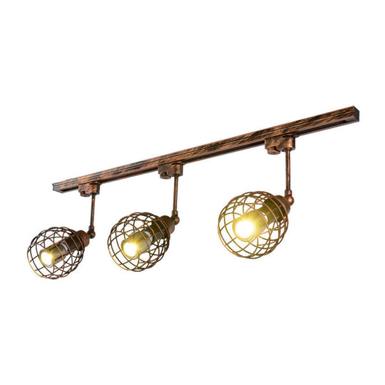 Semi-Flush Industrial Bistro Spotlight With Iron Cage In Black/White/Rust 3 / Rust