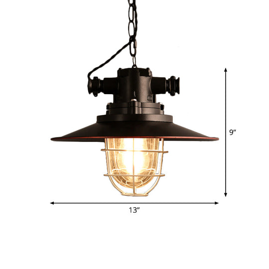 Black Metal Pendant Light with Wire Cage and Glass Shade – 1-Light Hanging Lamp Kit