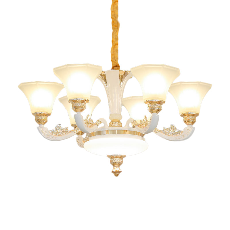 Morning Glory Chandelier - Classic 6/8/12 Light Opal Frosted Glass Pendant Lamp In White