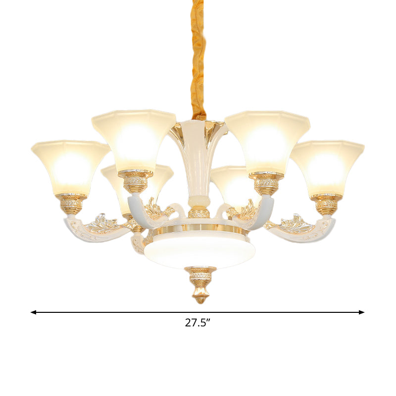 Morning Glory Chandelier - Classic 6/8/12 Light Opal Frosted Glass Pendant Lamp In White