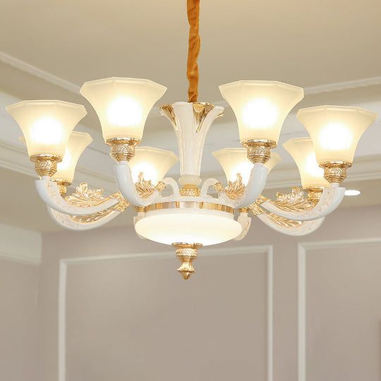 Morning Glory Chandelier - Classic 6/8/12 Light Opal Frosted Glass Pendant Lamp In White