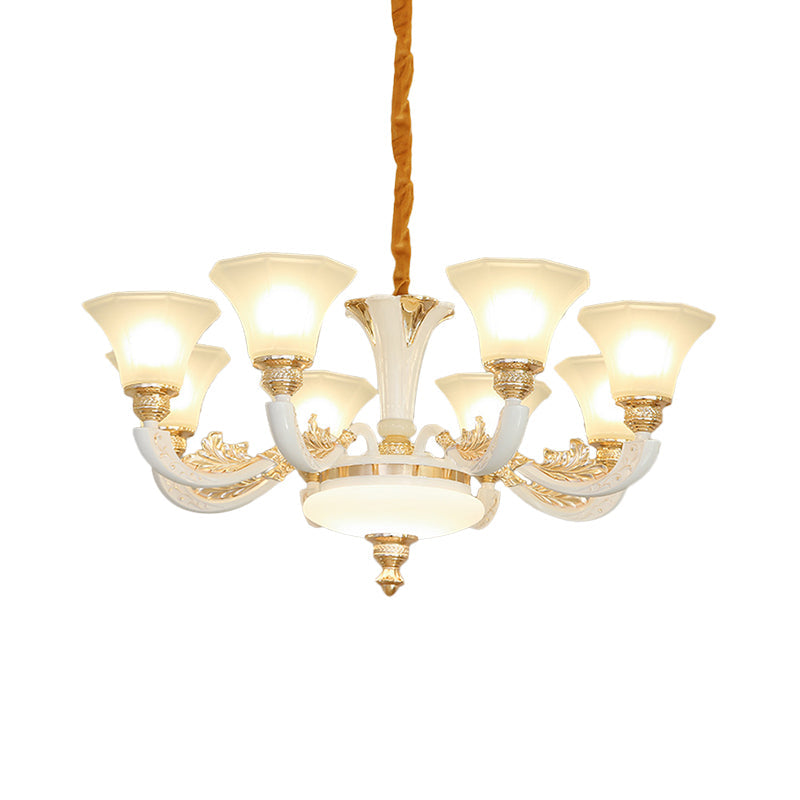 Morning Glory Chandelier - Classic 6/8/12 Light Opal Frosted Glass Pendant Lamp In White