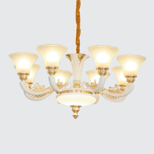 Morning Glory Chandelier - Classic 6/8/12 Light Opal Frosted Glass Pendant Lamp In White