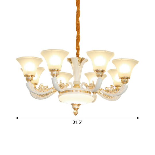 Morning Glory Chandelier - Classic 6/8/12 Light Opal Frosted Glass Pendant Lamp In White