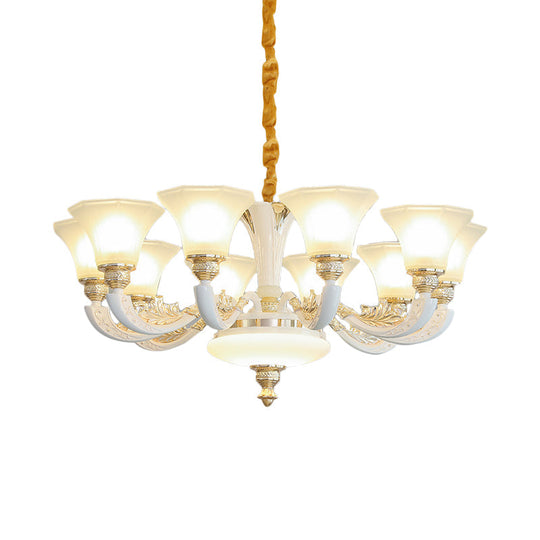 Morning Glory Chandelier - Classic 6/8/12 Light Opal Frosted Glass Pendant Lamp In White