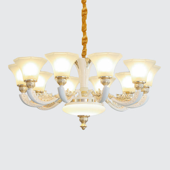 Morning Glory Chandelier - Classic 6/8/12 Light Opal Frosted Glass Pendant Lamp In White