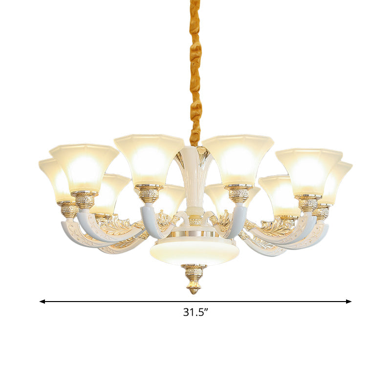 Morning Glory Chandelier - Classic 6/8/12 Light Opal Frosted Glass Pendant Lamp In White