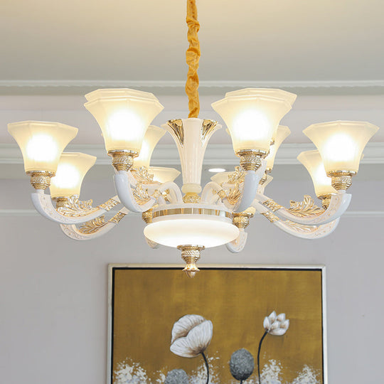 Morning Glory Chandelier - Classic 6/8/12 Light Opal Frosted Glass Pendant Lamp In White